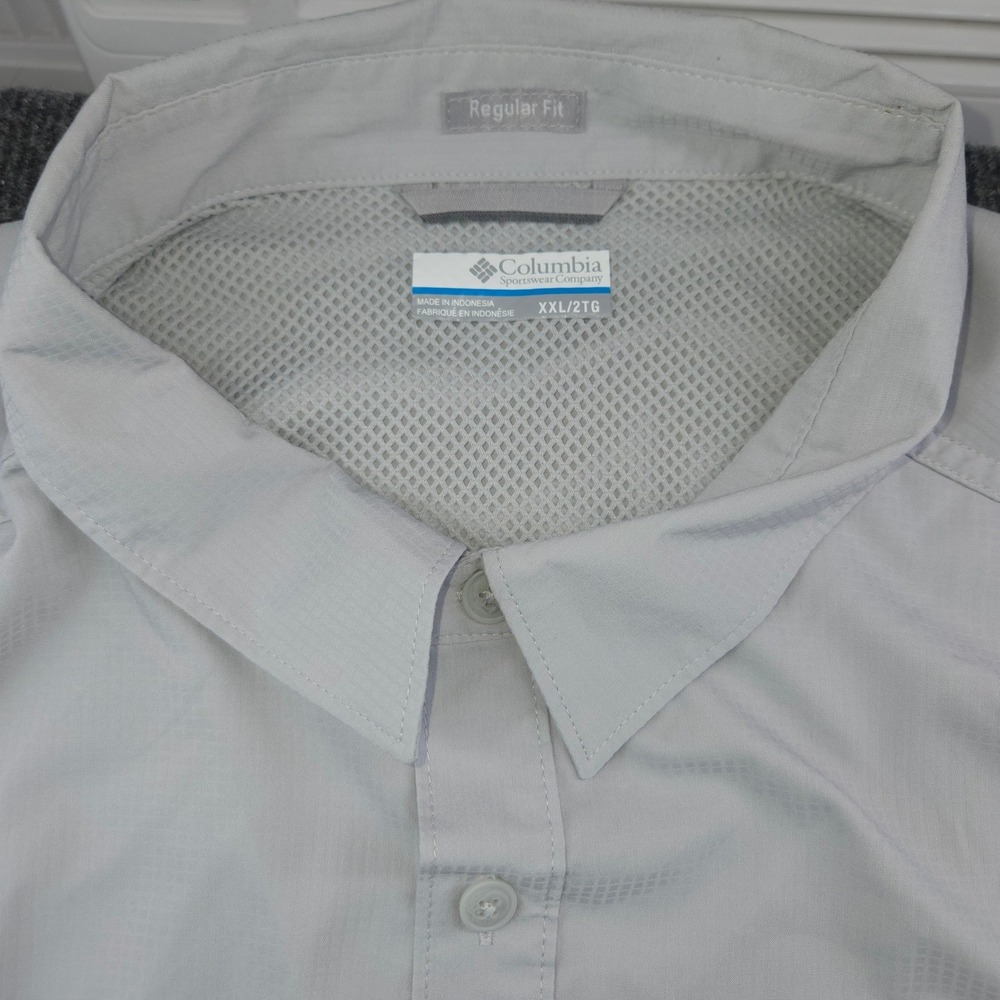 Columbia Shirt Mens XXL Gray Short Sleeve Button Down Ripstop Hiking Trail Ready